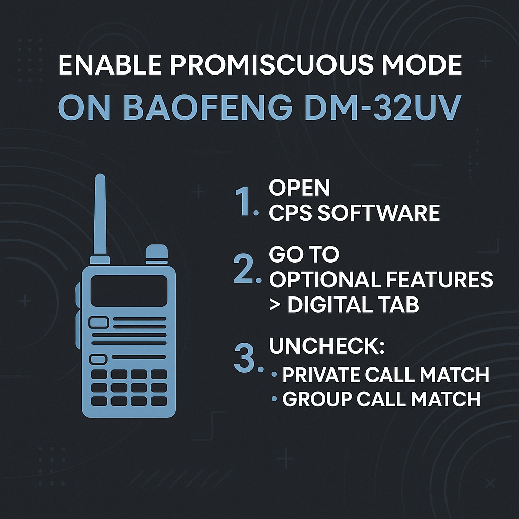 There is a promiscuous mode on the Baofeng DM-32UV. It took a bit but found it.
#dm32 #dm32uv #dmr #baofeng #radio #comms #shtf #offgrid #offgridtechnology