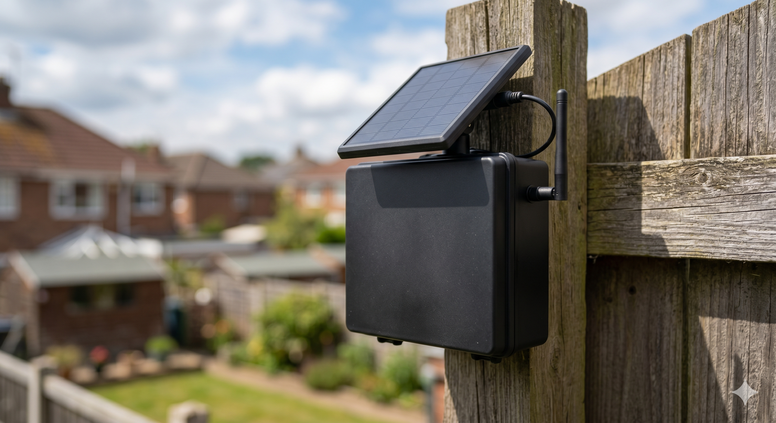 Solar-powered MeshCore repeater node mounted outdoors — a weatherproof enclosure with solar panel and LoRa antenna for off-grid mesh networking